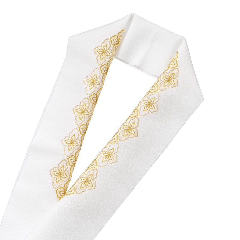 婦人刺繍半衿 白 重ね花菱 金 AI-14