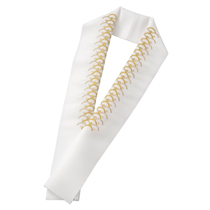 婦人刺繍半衿 白 青海波 金 AI-12