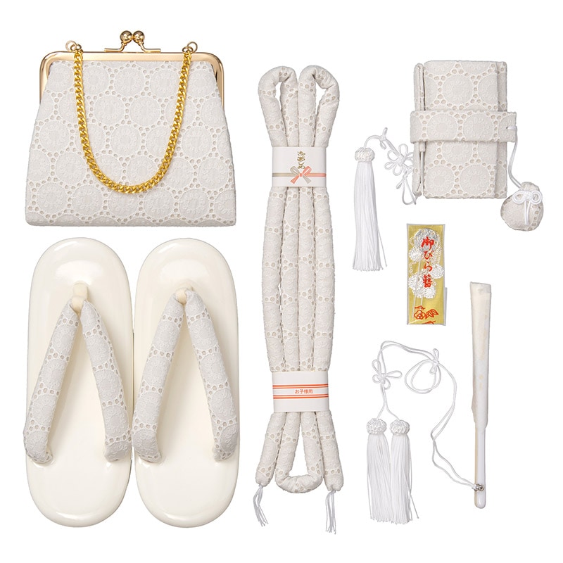 女の子箱迫セット 白 レース 草履21cm（7才向）