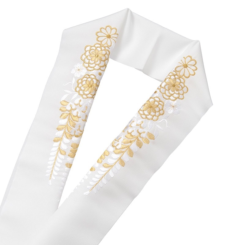 婦人刺繍半衿 ポリ白 藤 金 AI-6