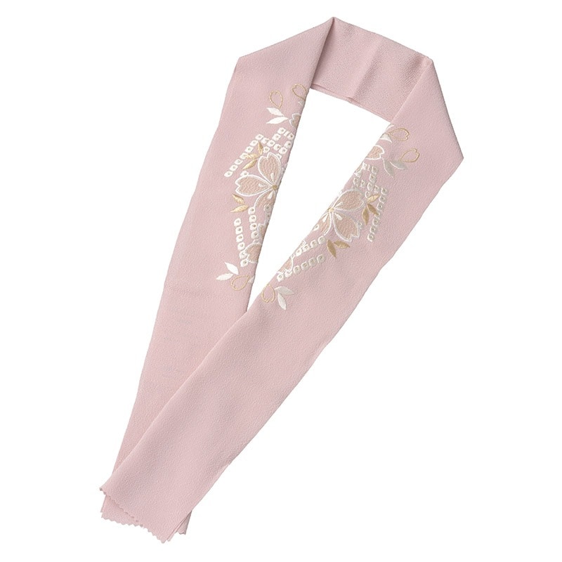 婦人刺繍半衿 ポリ チリーヌ 薄ピンク 金白刺繍