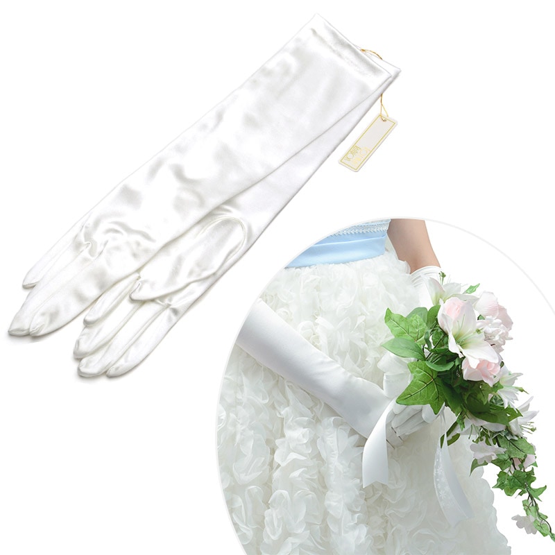 婦人手袋 ロンググローブ スパンサテン オフ白