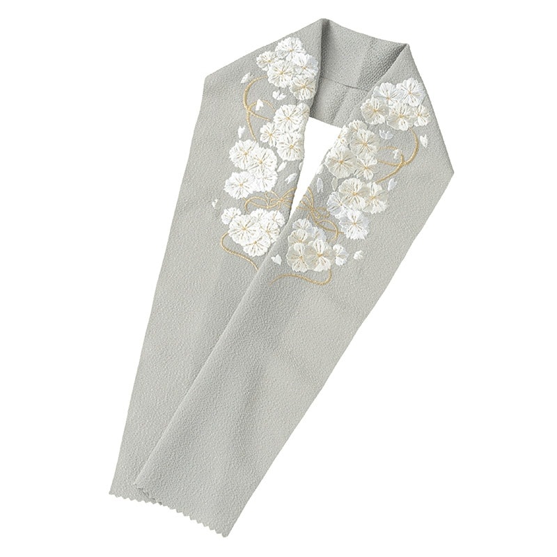 女の子刺繍半衿 ポリ コチリーヌ グレー 金白 桜 7才