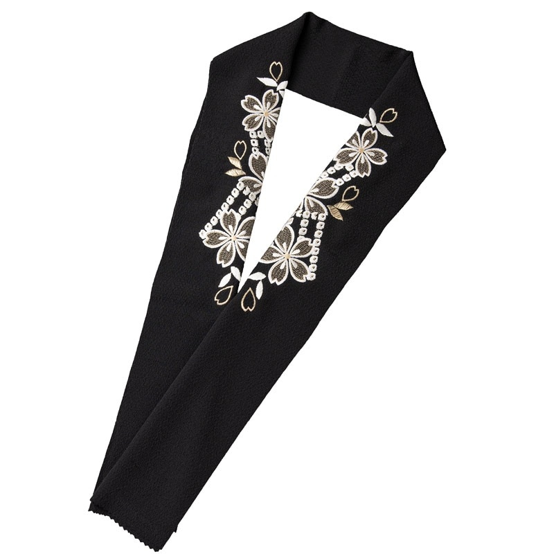 婦人刺繍半衿 ポリ チリーヌ 黒 金白刺繍