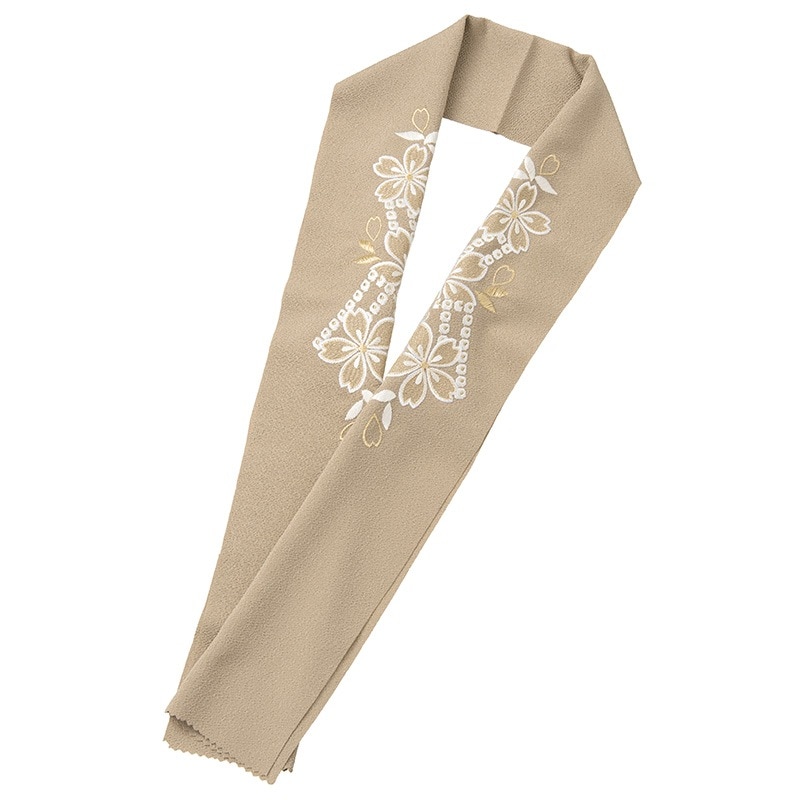 婦人刺繍半衿 ポリ チリーヌ モカ 金白刺繍