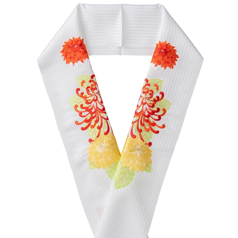 婦人刺繍半衿 ポリ 白 菊 赤B