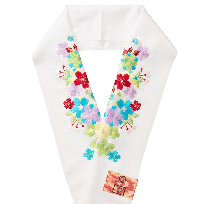 婦人刺繍半衿 ポリ 白 桜C