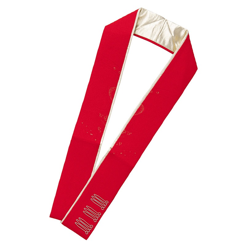 二重重ね衿 正絹 赤/金