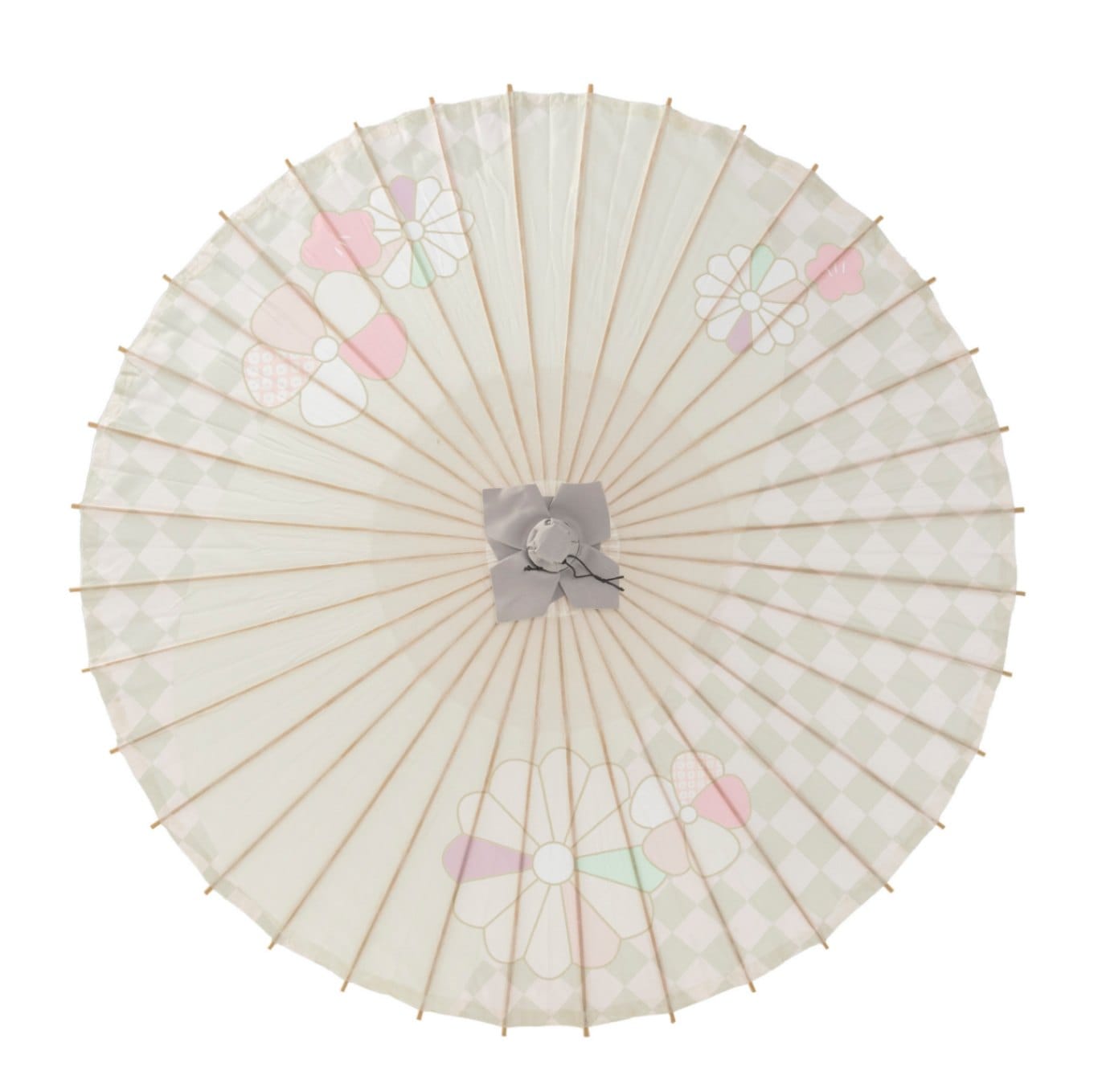 布和傘 ポリ くすみ 菊と梅/市松 直径70×75cm 継ぎ金具有 中国製