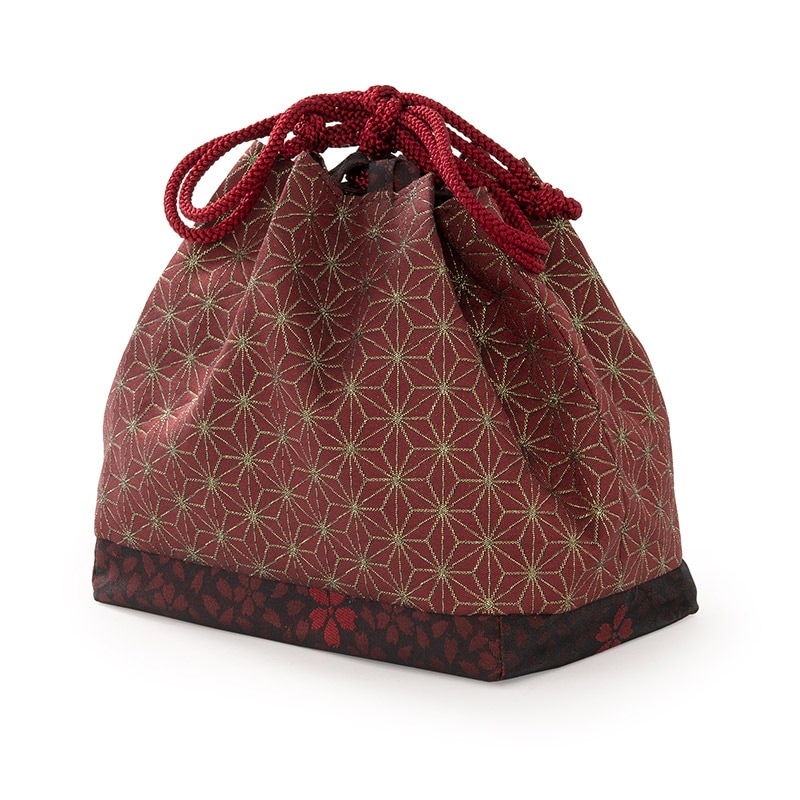 巾着 ポリ エンジ 麻の葉 底黒