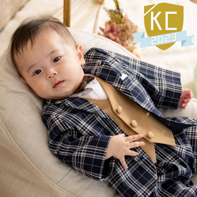 男の子礼服 紺/白チェック 100日-1才 中国製 | 初着・ベビー衣裳  