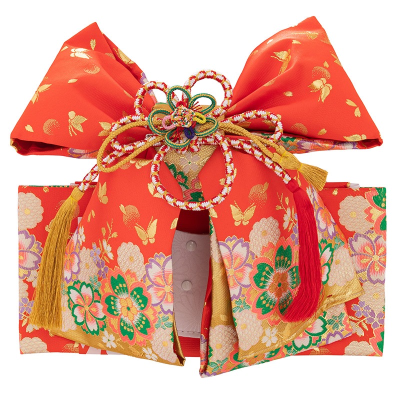 女の子結び帯 朱赤 大桜に蝶