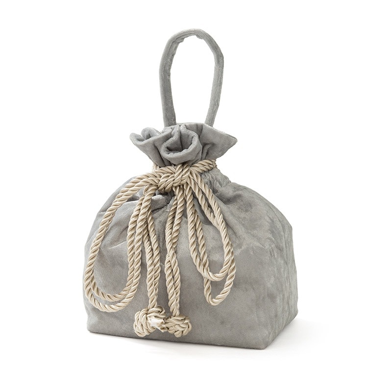 巾着 スエード調 グレー