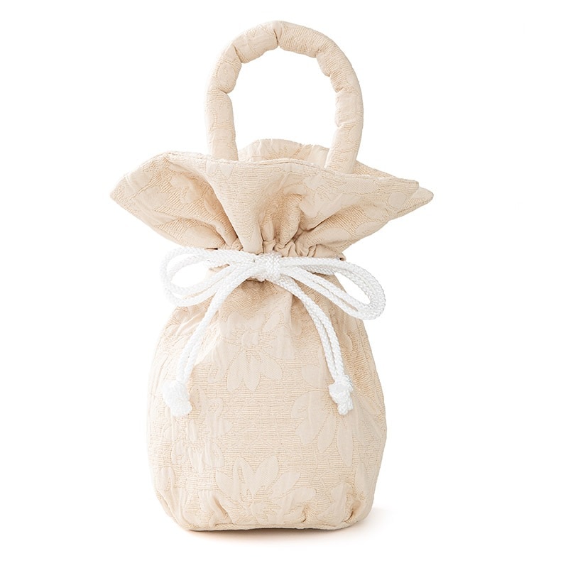 女の子巾着 一本手 ベージュ 花柄