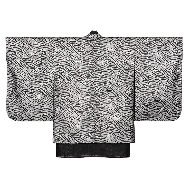 男の子着物羽織 黒/銀 ゼブラ・黒