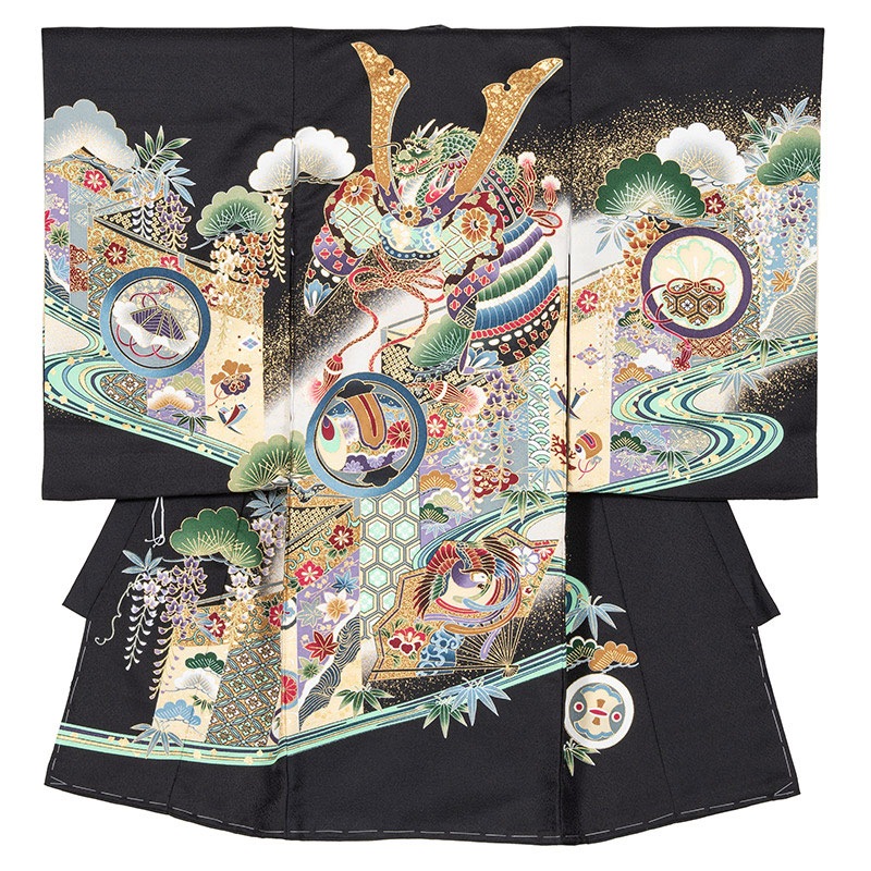 男の子初着 ポリ 黒 兜と扇 初着・ベビー衣裳,男の子初着,男の子初着(ポリエステル) 衣裳・和装小物の仕入れなら、卸売問屋のネット