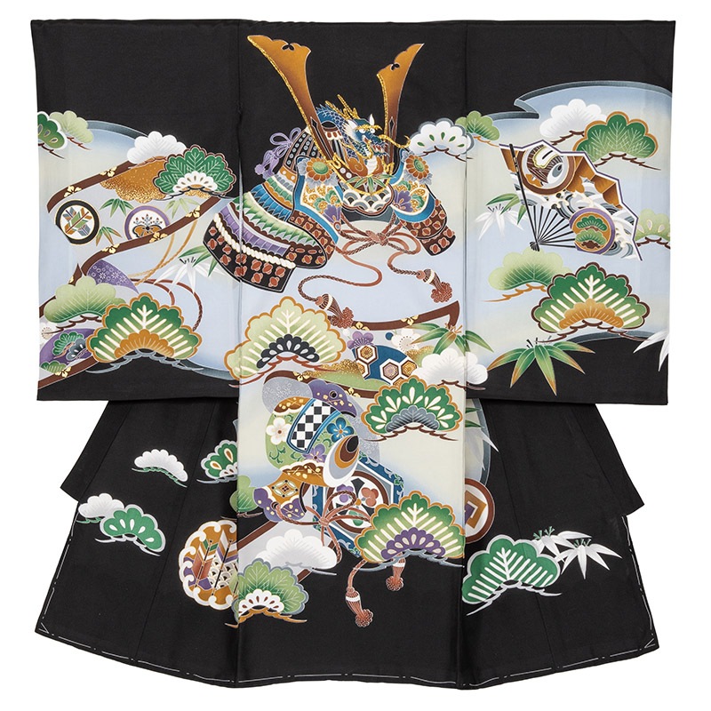 男の子初着 ポリ 黒 兜と松