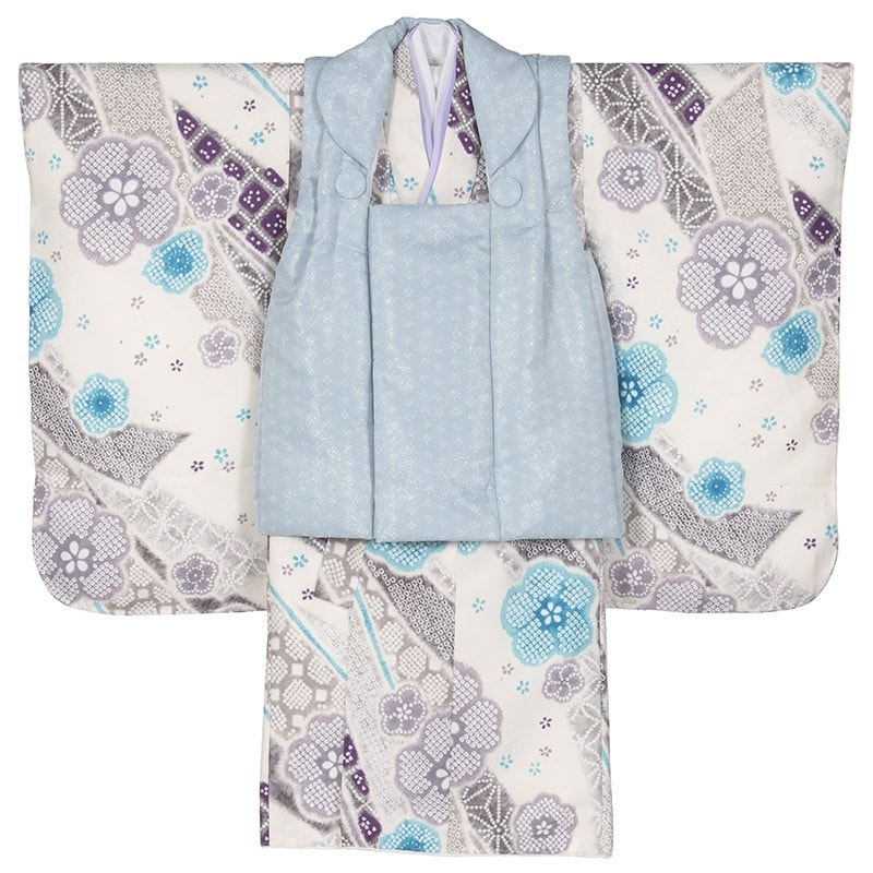 女の子 被布セット ポリ 白水色桜・水色 3才 中国製