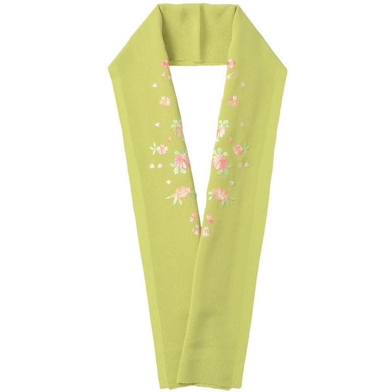 婦人刺繍半衿 ポリ ちりめん ヒワ No.14