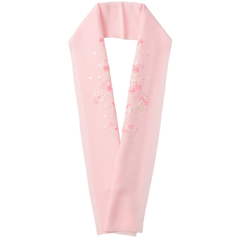 婦人刺繍半衿 ポリ ちりめん 薄ピンク No.2