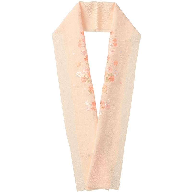 婦人刺繍半衿 ポリ ちりめん ベージュ No.28