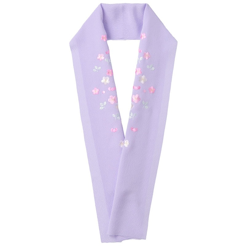 婦人刺繍半衿 ポリ ちりめん 薄紫 No.35