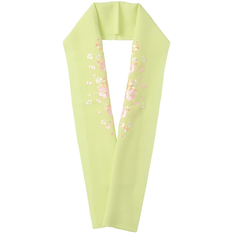 婦人刺繍半衿 ポリ ちりめん 薄みどり No.36