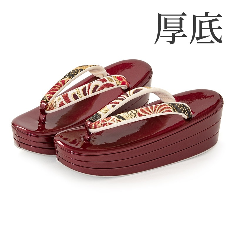 草履単品 エンジ/黒 佐賀錦 ねじり梅 厚底 中国製