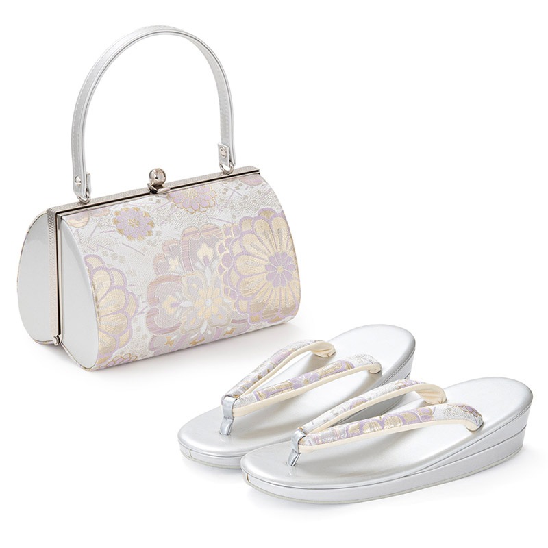 草履バッグセット 銀/薄紫 佐賀錦 中国製