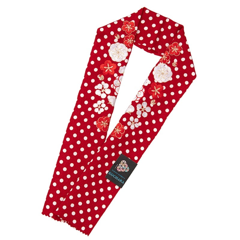 女の子刺繍半衿 ポリ 赤ドット 梅 7才 KOCHARA