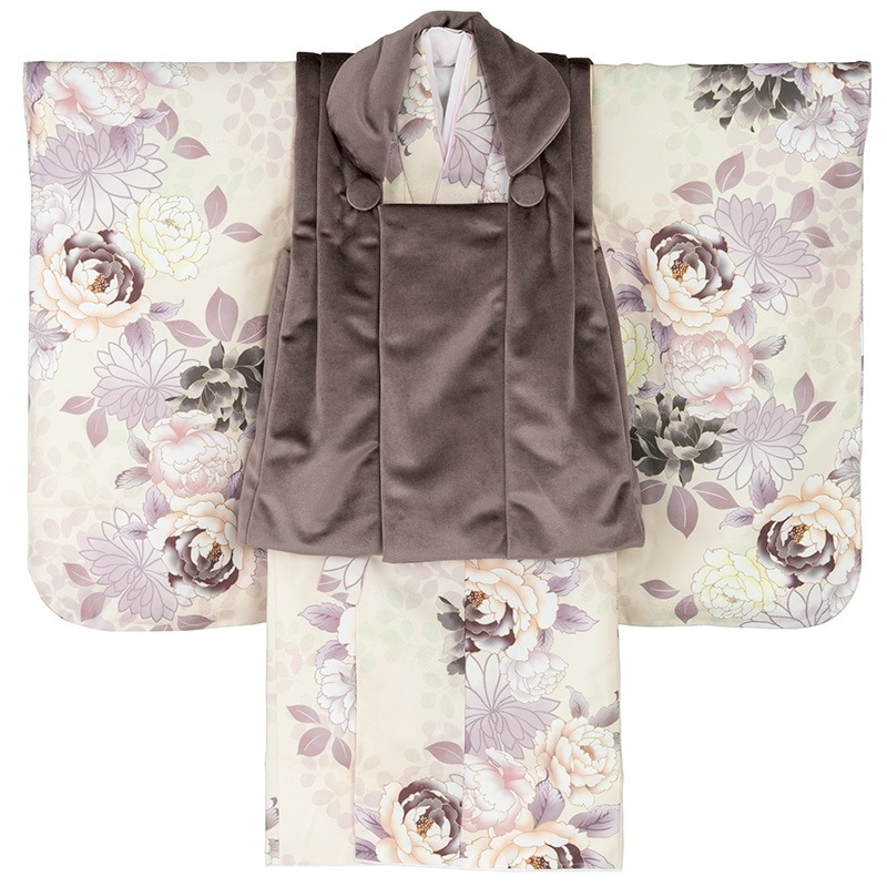 女の子被布セット ポリ クリーム・茶ベロア 3才 中国製