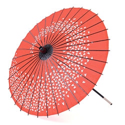 紙傘 赤 桜渦 直径78×80cm 継ぎ金具有 難物 中国製