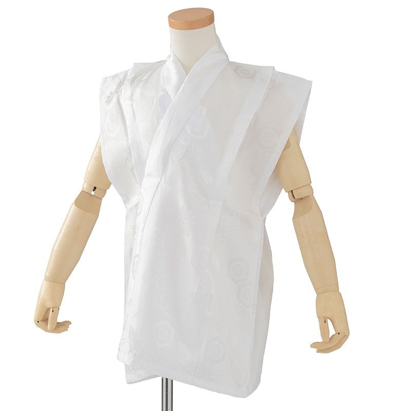 男の子長襦袢 ポリエステル 白 亀甲柄 袖無 面ファスナー付 3才 難物 中国製