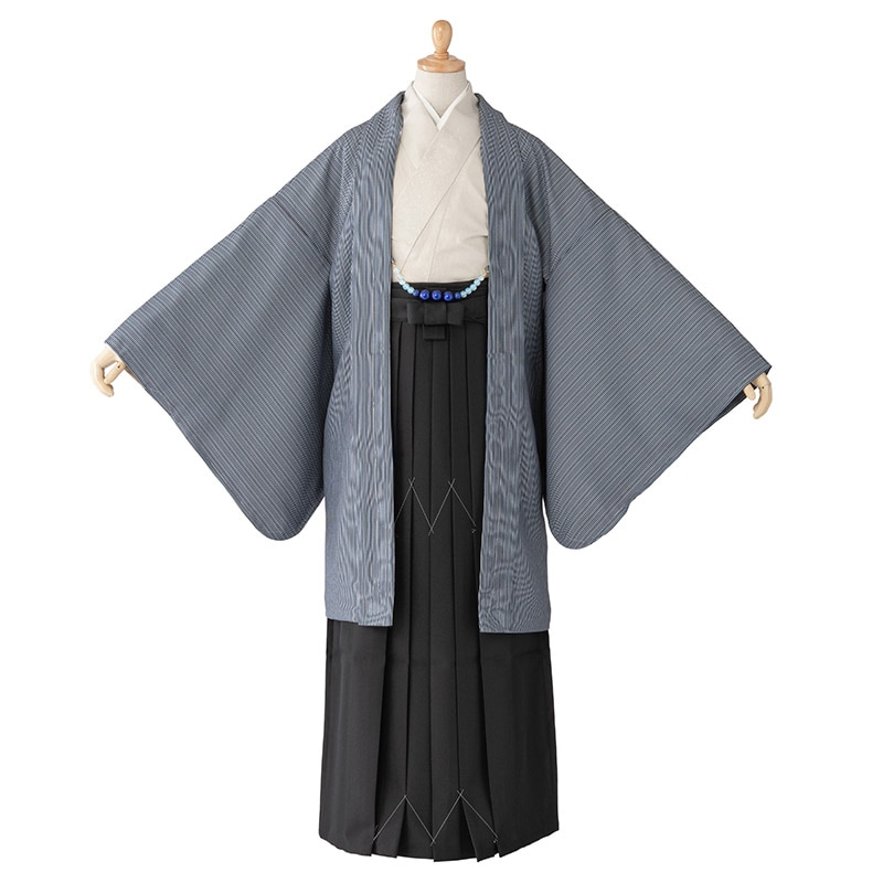 ジュニア男羽織袴セット 黒青縞・ベージュ 13才 85cm ジュニア男羽織袴セット 黒青縞・ベージュ 13才 85cm 小学校卒業式袴