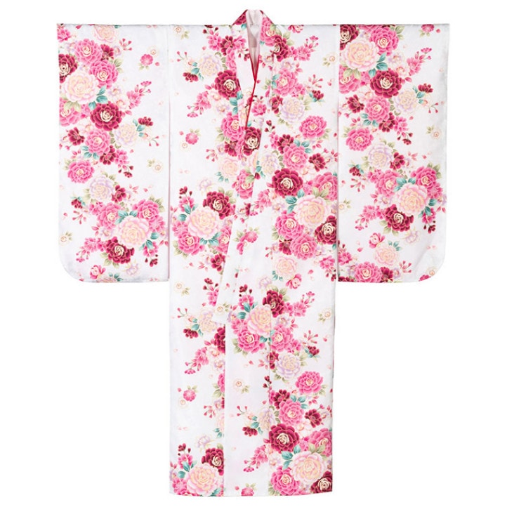 女の子着物 ポリ 小紋 白 プリンセスローズ II 中国製