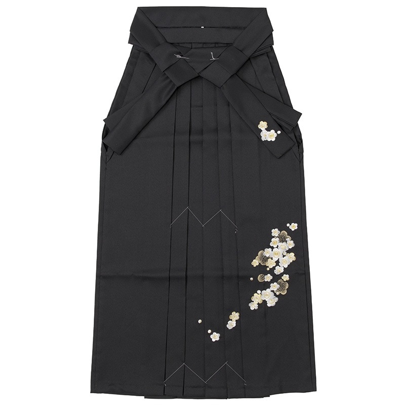 大人女子袴 黒 前のみ白金刺繍 梅 中国製