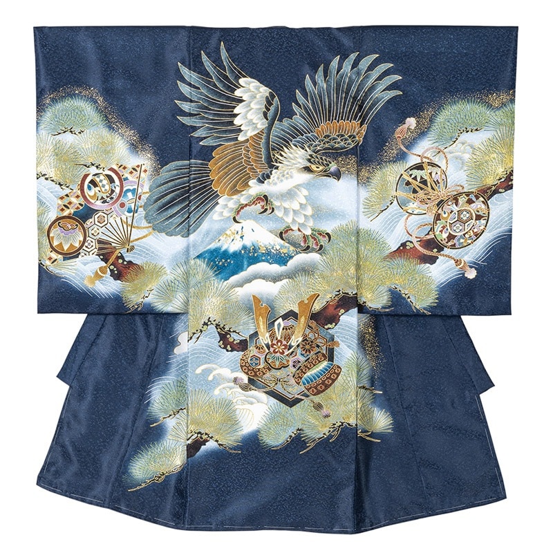 男の子初着 ポリ 紺 鷹と兜に松