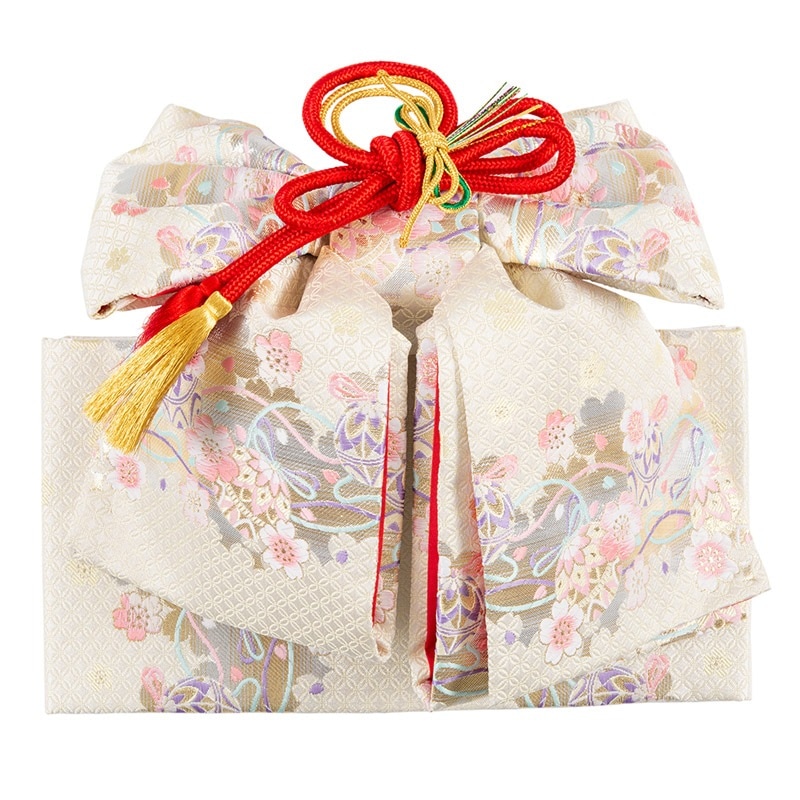 女の子結び帯 白 鞠に七宝柄  大（7才向）