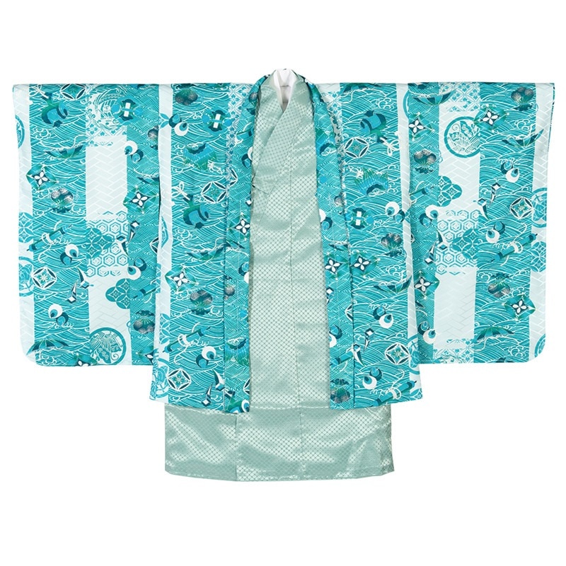 七五三 3歳 男の子 男児 着物 羽織 袴 セット 緑 草色 鷹 松 3B-3 七五三