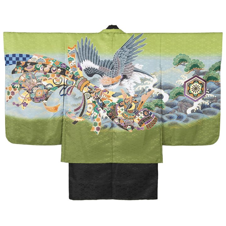男の子着物羽織 抹茶 鷹にのし 中国製
