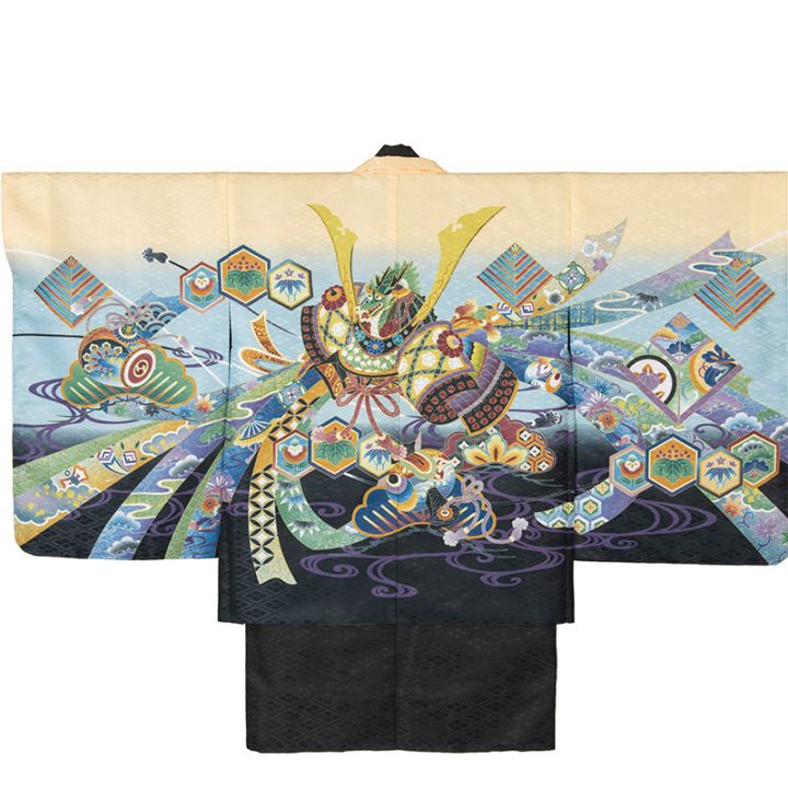 男の子着物羽織 薄カラシ/黒 兜 中国製