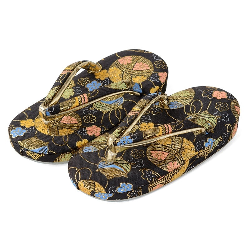 女の子草履 黒 金襴 鞠柄 1-2才(15.0cm)