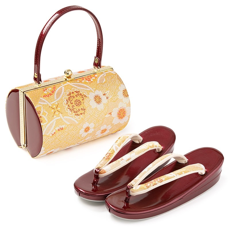 草履バッグセット エンジ/金 佐賀錦 七宝桜 中国製