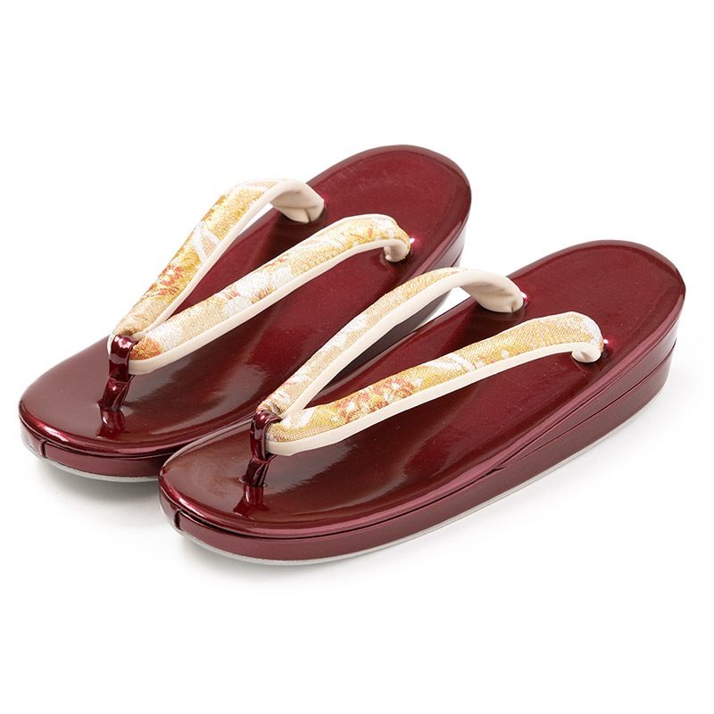 草履単品 エンジ/金 佐賀錦 七宝桜 中国製