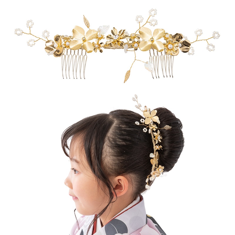 髪飾り 金 小花 ワイヤー型コーム