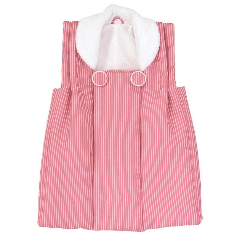 女の子被布コート ポリ ピンク縞 衿白ボア 3才 中国製