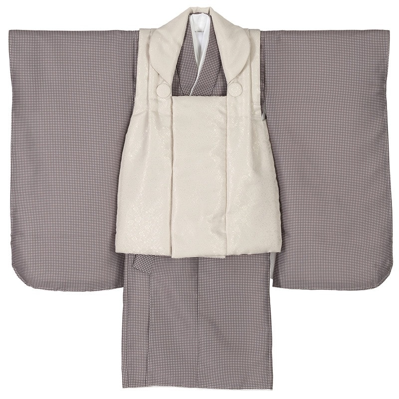 男の子被布セット ポリ 茶チェック・ベージュ 3才 中国製