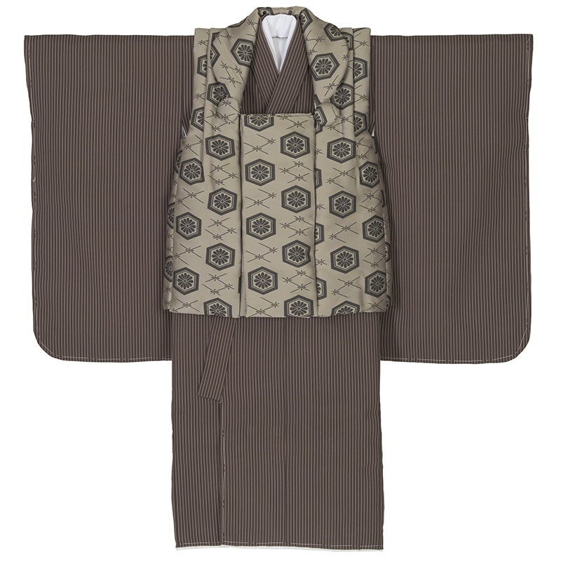 男の子被布セット ポリ 茶縞・茶ネズ亀甲 3才 中国製