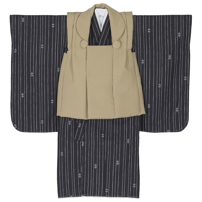 男の子被布セット ポリ 黒縞・ベージュ 3才 中国製