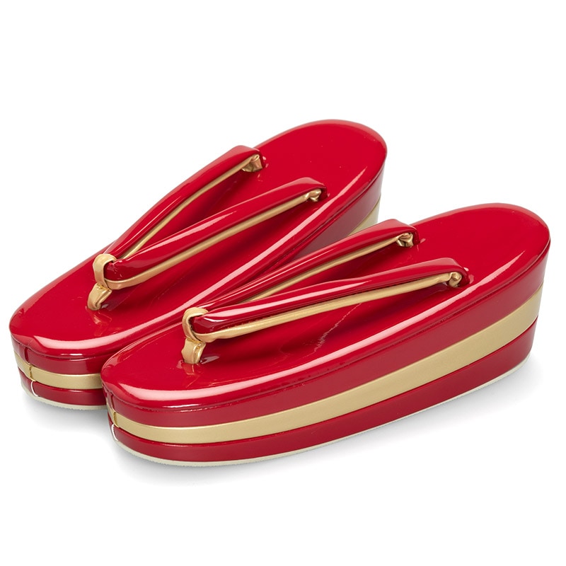 草履単品 厚底三段 赤/金 高さ7cm 難物 中国製